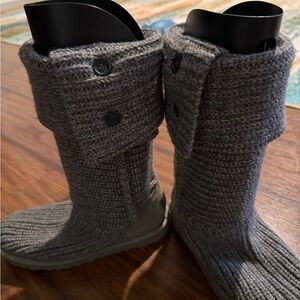 UGG Gray Knit Boots with Button Accents